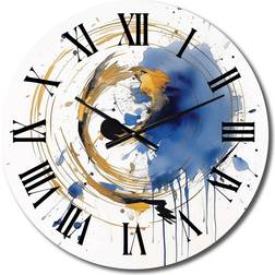 Design Art Dark Blue & Gold Abstract Circle Texture Wall Clock 16"