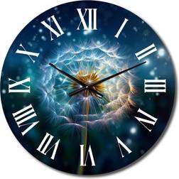 Design Art Magically Glowing Dandelion Flowers Seeds II Blue Wall Clock 23"