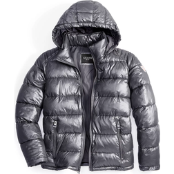 Guess Men's Mid Weight Puffer Jacket with Removable Hood - Smoke