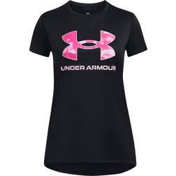 Under Armour Girl's UA Tech Print Fill Big Logo Short Sleeve - Black/Stellar Pink