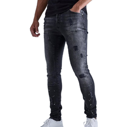 boohooMAN Stacked Ripped Carpenter Zip Hem Jeans - Black