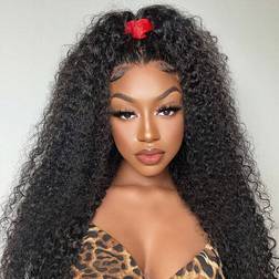 Shein Transparent Lace Kinky Curly 4 X 4 Lace Closure Wig 180% Density 12-26 Inch Natural Black Color Pre-Plucked Natural Hairline Lace Human Hair Top Quality Wig For Women