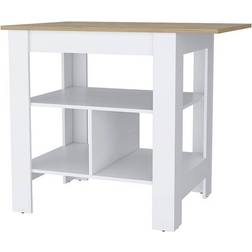 FM FURNITURE Lisbon Kitchen Island White/Macadamia Table