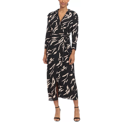 Donna Morgan Women's Printed Collared Midi Wrap Dress - Black/Blush