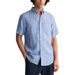 Gant Regular Fit Linen Short Sleeve Shirt - Rich Blue