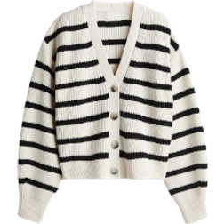 H&M Rib Knit Cardigan - Cream/Striped