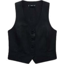 Mango Max Buttons Linen Vest - Black