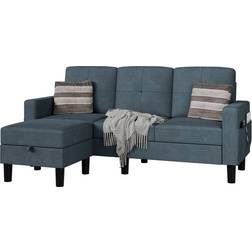 Ebern Designs Convertible Sectional Dark Gray Cotton Blend Sofa 76.4" 3 Seater