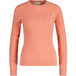 Gant Stretch Cotton Cable Knit Crew Neck Sweater - Peachy Pink