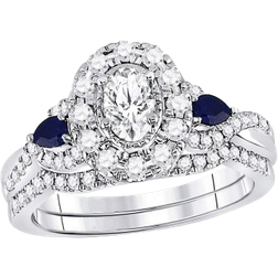 Gem & Harmony Engagement Ring & Wedding Band Set - White Gold/Sapphire/Diamonds