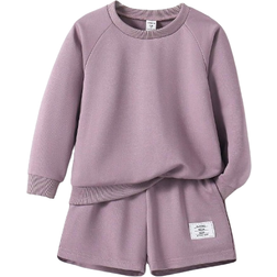 Shein 2pcs/Set Young Girls' Casual Comfortable Solid Color Long Sleeve Sweatshirt And Shorts Set For Spring And Summer