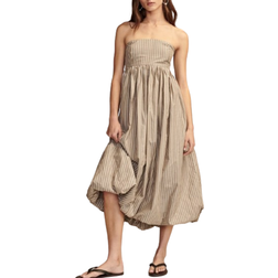 Lucky Brand Poplin Bubble Hem Maxi Dress - Brown Stripe