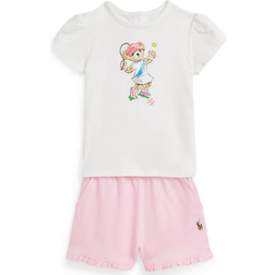 Polo Ralph Lauren Girl's Jersey Bear T-Shirt and Shorts Set - Trophy Cream/Carmel Pink