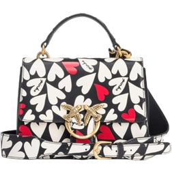 Pinko Mini Love Bag Top Handle Light with Hearts Print - Black/White/Antique Red/Gold