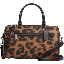 Coach Rowan Satchel Bag In Signature Canvas With Leopard Print - Silver/Light Saddle Multi