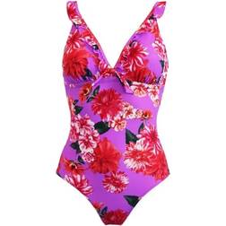 Pour Moi Getaway Frill Tummy Control Swimsuit - Ultraviolet Floral