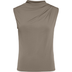 Pieces Madison Draped Sleeveless Top - Taupe Grey