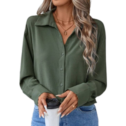 Shein LUNE Women's Solid Color Simple Casual Long Sleeve Blouse