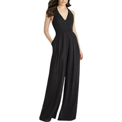 Dessy V-Neck Backless Pleated Front Jumpsuit - Black