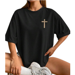 Shein EZwear Plus Size Drop Shoulder T-Shirt With Slogan Graphic FAITH OVER FEAR The Lord Is On My Side I Will Not Fear PSALMS 118