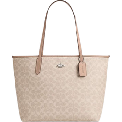 Coach City Tote Bag In Signature - Silver/Sand/Taupe