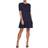 DKNY Ruched Sleeve Trapeze Dress - Navy