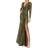 Mac Duggal Long Sleeve Sequin Faux Wrap Gown - Olive