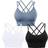 Evercute Cross Back Sport Bra 3 Pack - Black/White/Blue