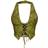 PrettyLittleThing Washed Faux Leather Lace Up Plunge Halterneck Top - Olive