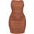 PrettyLittleThing Shape Mesh Corset Detail Ruched Bodycon Dress - Chocolate Brown