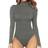 Mangopop Women's Mock Turtle Neck Long Sleeve Tops Bodysuit - Dark Heather Grey