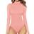 Mangopop Women's Mock Turtle Neck Long Sleeve Tops Bodysuit - Pink