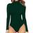 Mangopop Women's Mock Turtle Neck Long Sleeve Tops Bodysuit - Deep Green