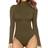 Mangopop Women's Mock Turtle Neck Long Sleeve Tops Bodysuit - Army Green