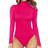 Mangopop Women's Mock Turtle Neck Long Sleeve Tops Bodysuit - Rose Pink