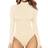 Mangopop Women's Mock Turtle Neck Long Sleeve Tops Bodysuit - Beige