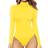 Mangopop Women's Mock Turtle Neck Long Sleeve Tops Bodysuit - Yellow