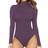 Mangopop Women's Mock Turtle Neck Long Sleeve Tops Bodysuit - Lavender