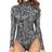 Mangopop Women's Mock Turtle Neck Long Sleeve Tops Bodysuit - Zebra