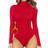 Mangopop Women's Mock Turtle Neck Long Sleeve Fleece Lined Tops Bodysuit - Red