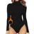 Mangopop Women's Mock Turtle Neck Long Sleeve Fleece Lined Tops Bodysuit - Black