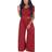 BffBaby Backless Short Sleeve Crop Top High Waist Wide Leg Long Pant Set - Red