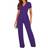 Blencot Women's Short Sleeve V-Neck Belted Wide Leg Formal Jumpsuit - Purple