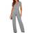 Blencot Women's Short Sleeve V-Neck Belted Wide Leg Formal Jumpsuit - Grey