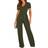 Blencot Women's Short Sleeve V-Neck Belted Wide Leg Formal Jumpsuit - Green