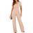 Blencot Women's Short Sleeve V-Neck Belted Wide Leg Formal Jumpsuit - Apricot