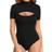Mangopop Women Mock Neck Cutout Front Short Sleeve Bodysuit - Black