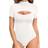Mangopop Women Mock Neck Cutout Front Short Sleeve Bodysuit - White