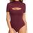 Mangopop Women Mock Neck Cutout Front Short Sleeve Bodysuit - Burgundy
