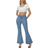 Halara High Waisted Crossover Pocket Washed Stretchy Knit Casual Super Flare Jeans - Denim Light Blue